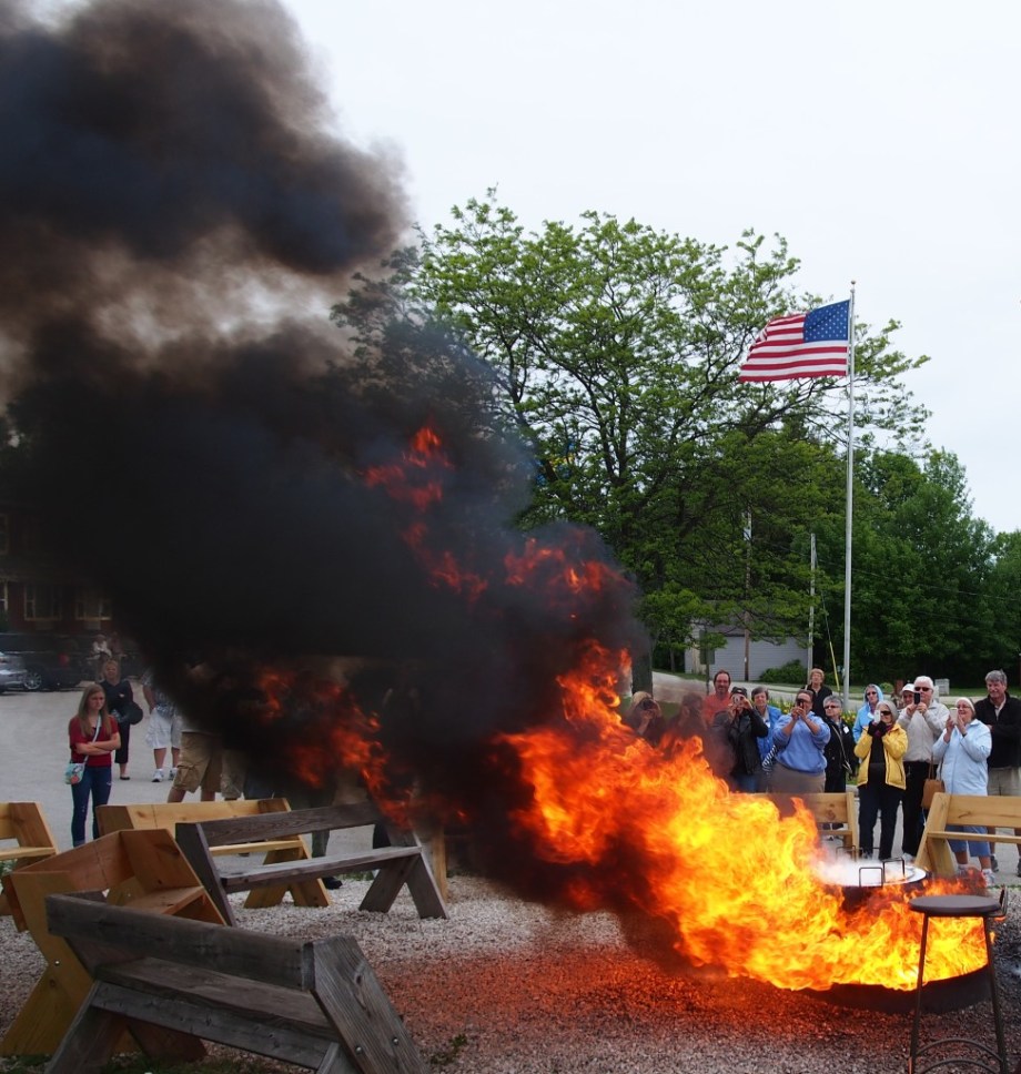 Dramatic Fish Boil-over flames at Rowleys Bay Resort, Ellison Bay